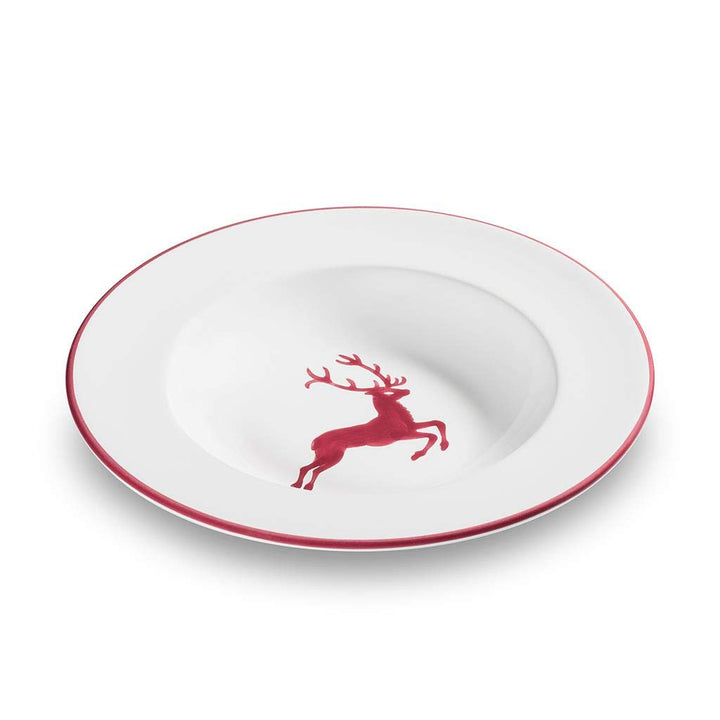 GMUNDNER KERAMIK Suppenteller Gourmet Durchmesser : 24 cm bordeauxroter Hirsch Geschirr, handgemacht