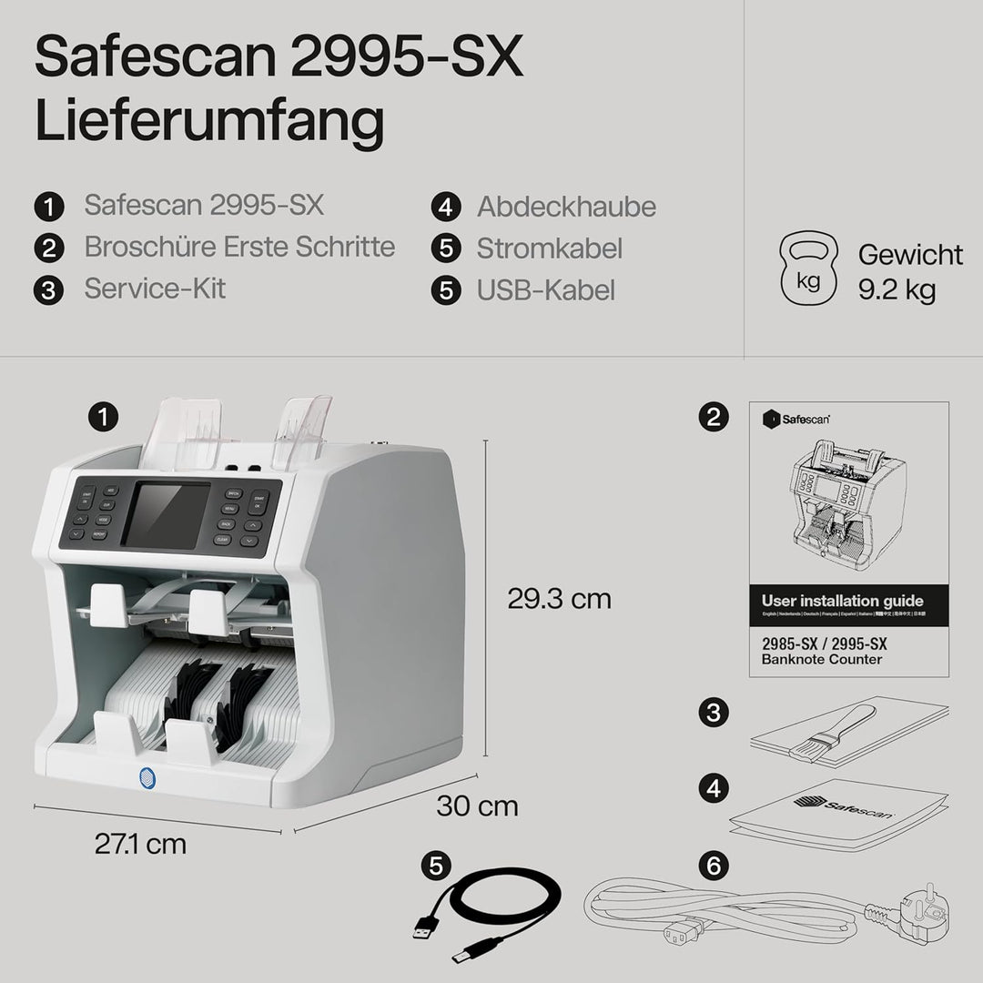 Safescan 2995-SX Geldzählmaschine, Wertzählung und Fitness-Sortierung von gemischten Banknoten - Ban