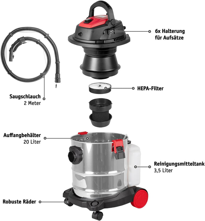 WALTER Waschsauger 1600 W, Polsterreiniger, Teppich-Reinigungsmaschine, Nasssauger, Trockensauger, s