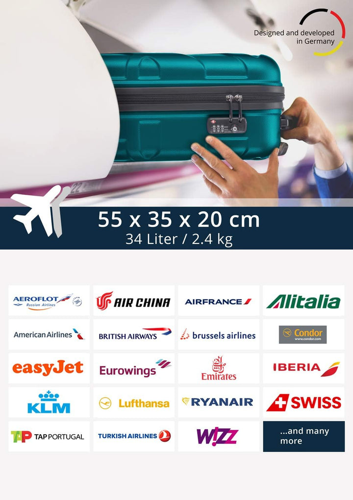 suitline - Handgepäck Hartschalen-Koffer Koffer Trolley Rollkoffer Reisekoffer, TSA, 55 cm, ca. 34 L