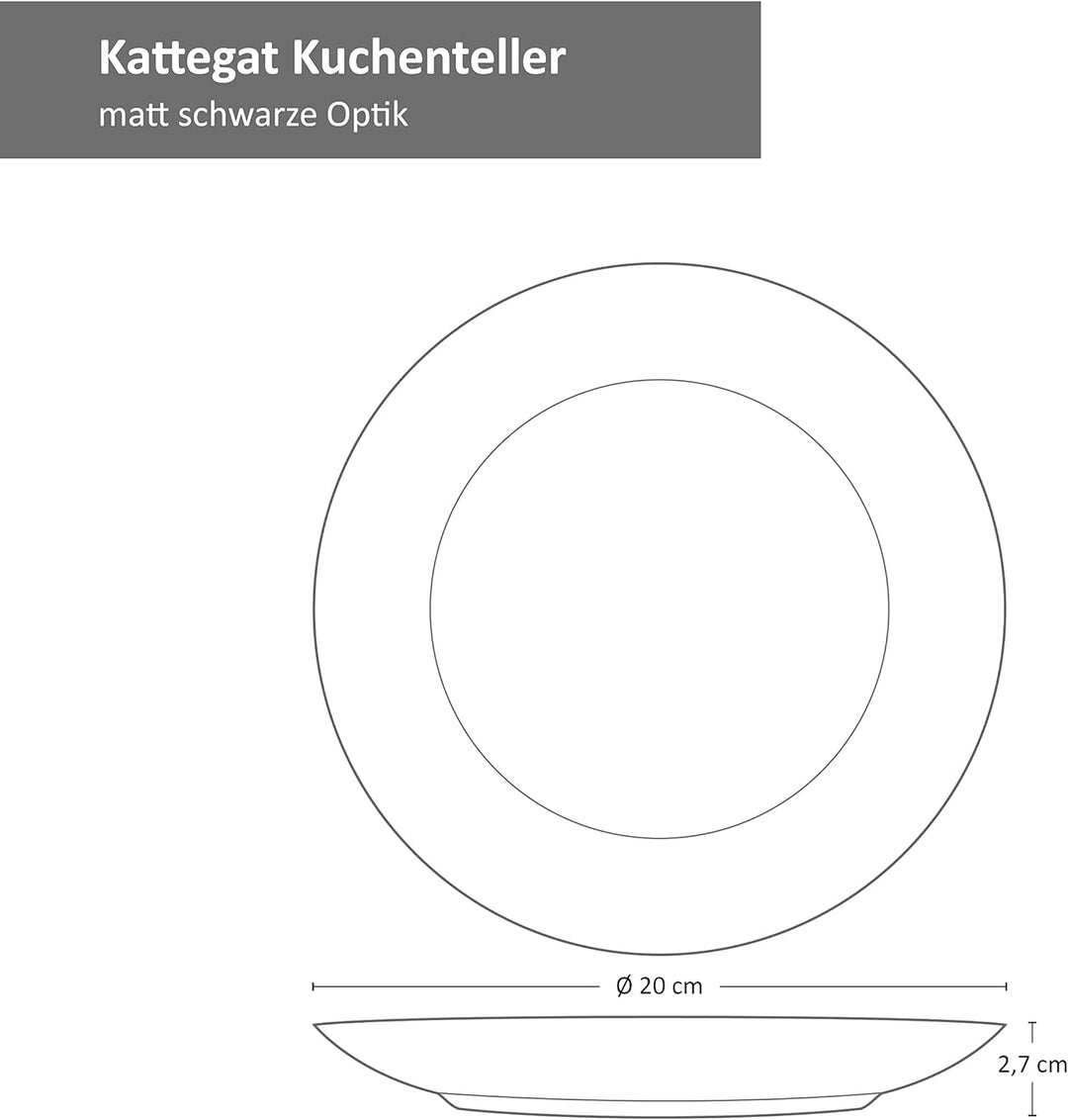 MamboCat Kattegat 6er Set Kuchenteller I 6 Personen I Ø 20 cm I Schwarz matt I Dessertteller, Frühst