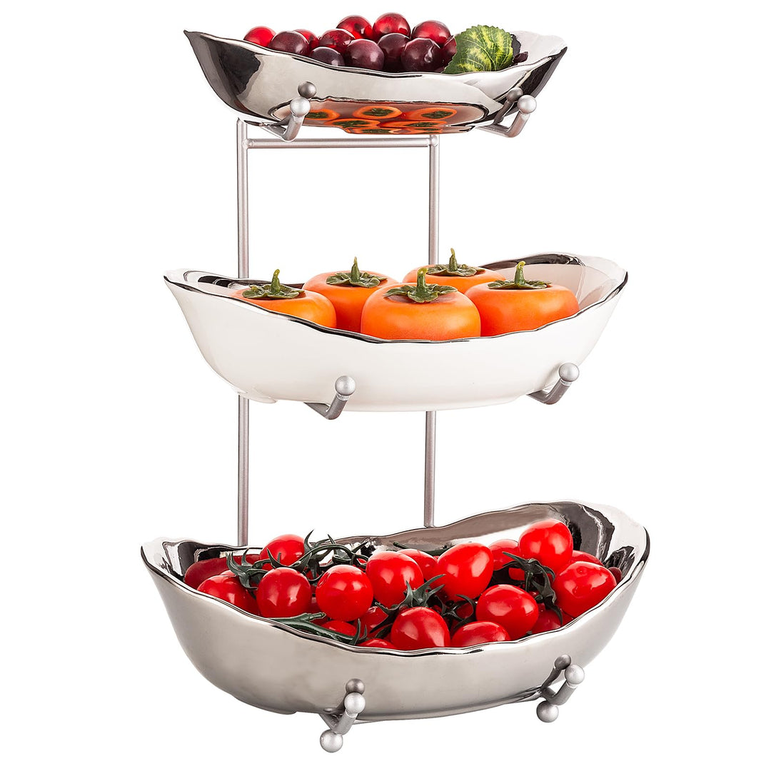 XUDREZ Obst Etagere mit 3 Etagen Obstschalen aus Keramik, Platzsparendes Obstkorb Etagere für die Fa
