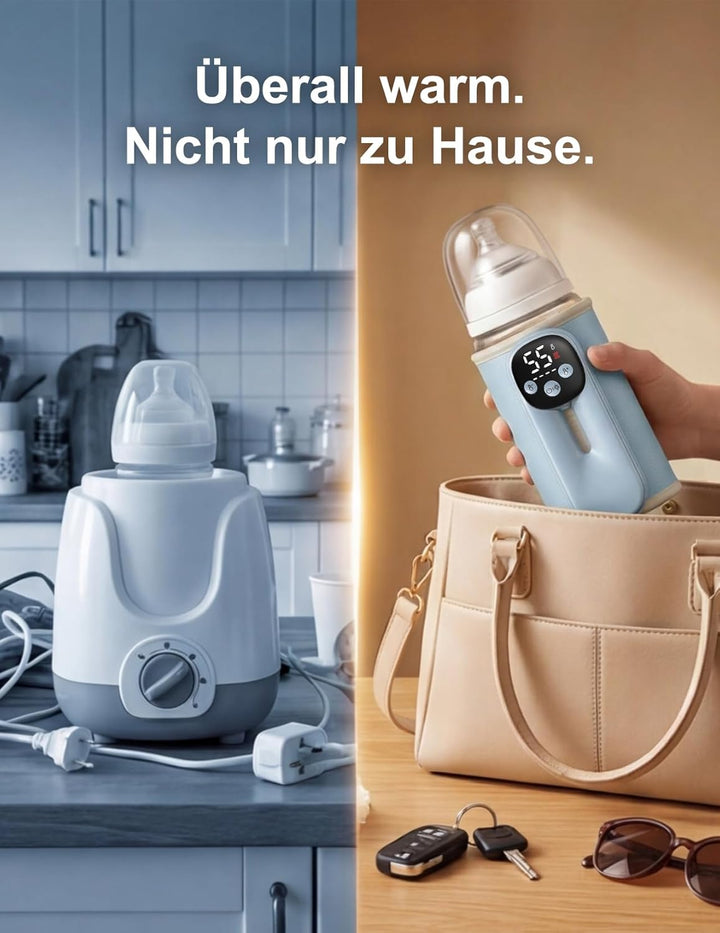 Drahtloses Milchwärmer, mit LED Temperaturdisplay 8000mAh Flaschenwärmer Baby Unterwegs 6 stufige Sc