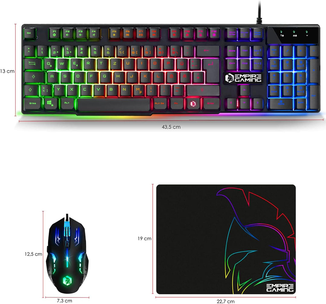 EMPIRE GAMING - Pack 3 in 1 MK800 - Gaming-Tastatur QWERTZ Deutsche RGB 105 Tasten 19 Anti-Ghosting-