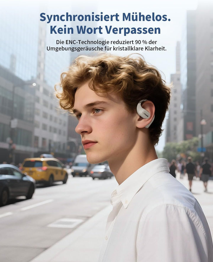 BlitzRock Open Ear Kopfhörer Kabellos Bluetooth 5.4 mit Ausgewogenem Sound, Weichem Ohrbügel, Krista