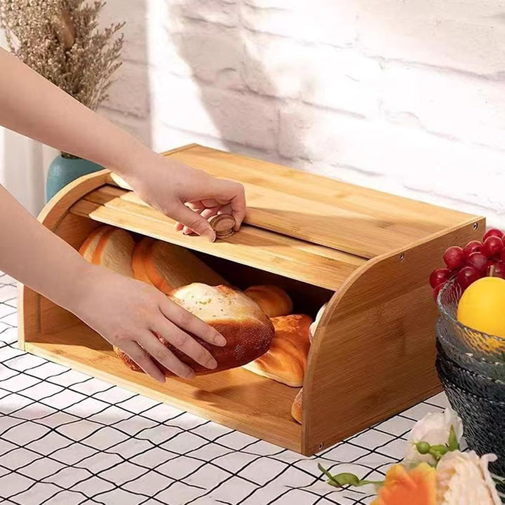 Bambus Brotkasten mit Roll-Top, grosse Brotbox, 40 x 27 x 18 cm