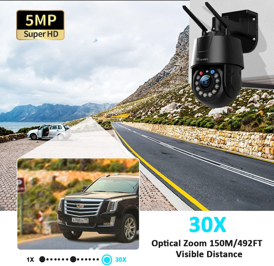 Ctronics 5MP 30X Optischer Zoom Metall Überwachungskamera Aussen,TF/Cloud | 2.4/5GHz WLAN Kamera Out