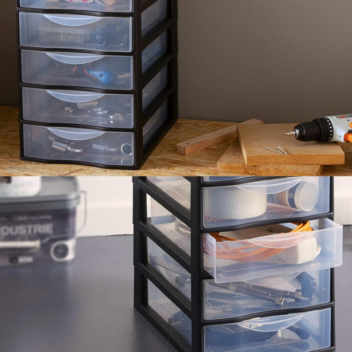 SUNDIS Orgamix, schubladenbox aus Kunststoff, 8 transparente Schubladen im A4-Papierformat, Höhe 65
