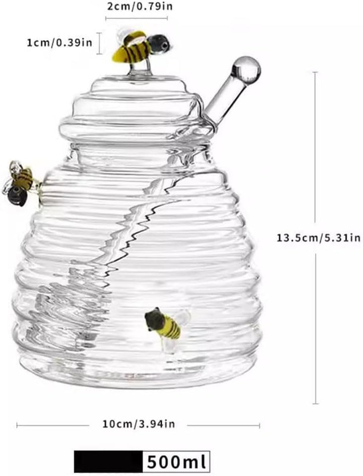 Honigglas aus Glas mit künstlerischen Bienen-Verzierungen und Glaslöffel, 450 ml