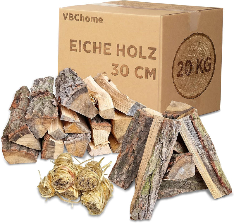 VBChome Brennholz Menge 20 kg Eiche Holz Holzscheite 30cm Getrocknetes Holz Kaminholz Lagerfeuer und