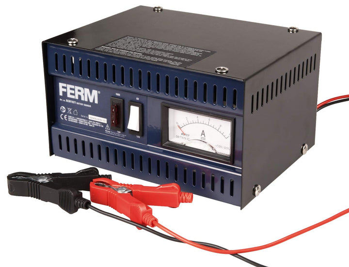 Ferm Batterieladegerät 6/12V - Mit Startfunktion und EIN Set Batteriepolklemmen