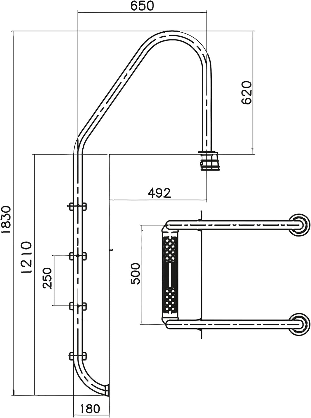 Steinbach Einbaubeckenleiter Edelstahl, 4-stufig, mit Ankersockel, für Beckentiefe 150 cm, weite Aus