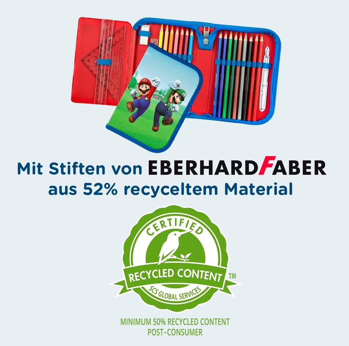 Super Mario gefülltes Schüleretui Federmäppchen inkl. Stiften, Radierer, Lineal etc. I Schlampermäpp