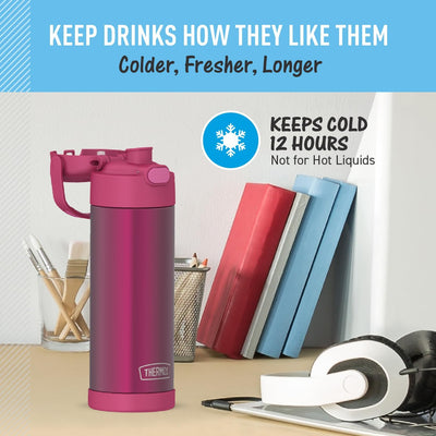 THERMOS Funtainer Edelstahl-Vakuum-Isolierflasche mit breitem Ausgiessdeckel, 473 ml, Rosenholz Pali