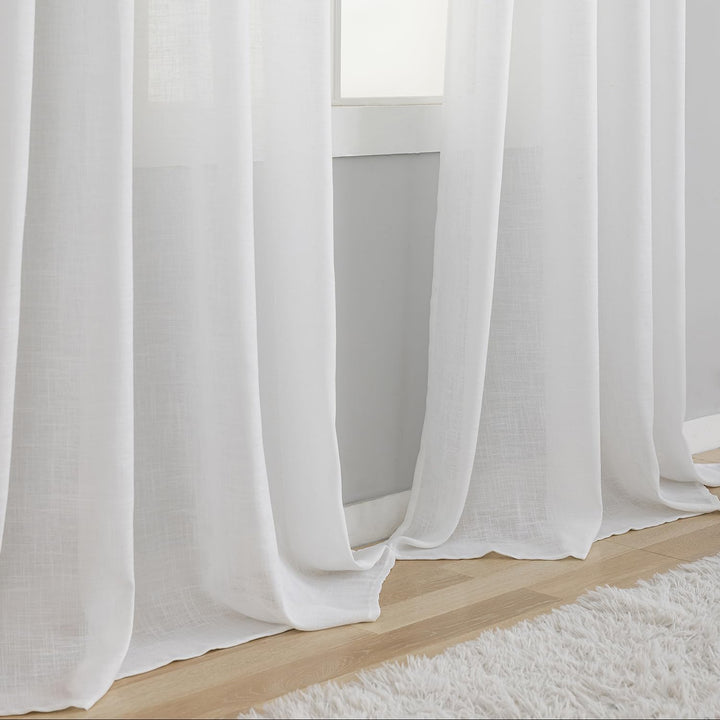 VOILYBIRD Natürliche Leinenstruktur Vorhänge mit Ösen Leinen Gardinen für Fenster Wohnzimmer (Weiss,