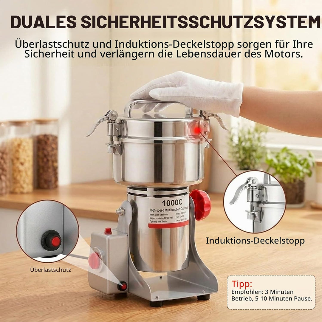 Tragbare Getreidemühle 220 V, 1000g Elektrische Getreidemühle, Superfein Edelstahl Mühle, Hochgeschw