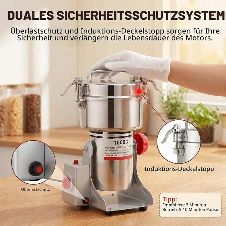 Tragbare Getreidemühle 220 V, 1000g Elektrische Getreidemühle, Superfein Edelstahl Mühle, Hochgeschw