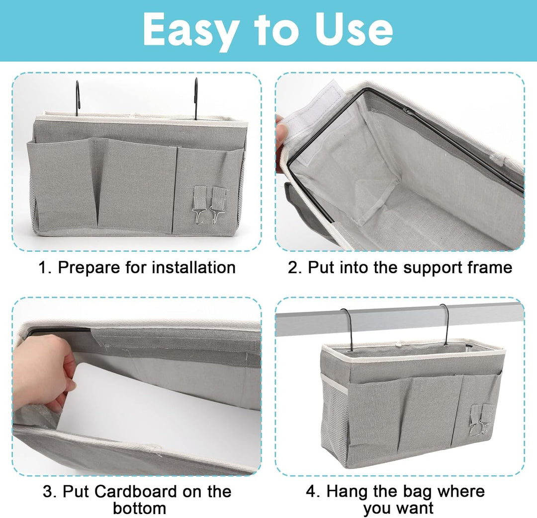 2 Pack Nachttisch-Hängeaufbewahrung Hängeorganizer mit 3 Fächern, Bett Organizer zum Einhängen, Häng