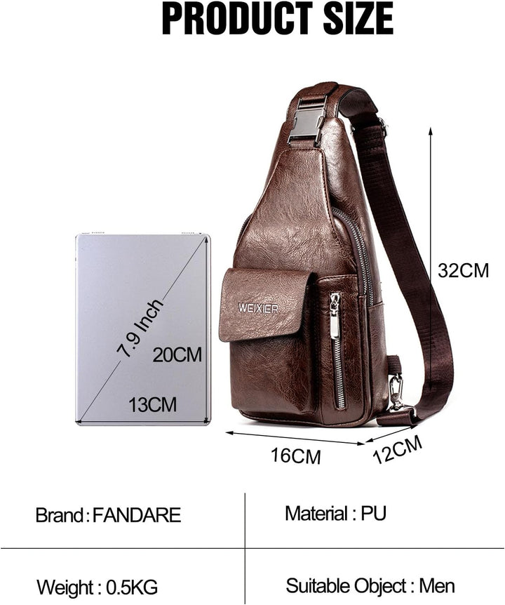 FANDARE Retro Brusttasche Ultraleicht Sling Bag Geschäft Umhängetasche für Herren Schultertasche Out