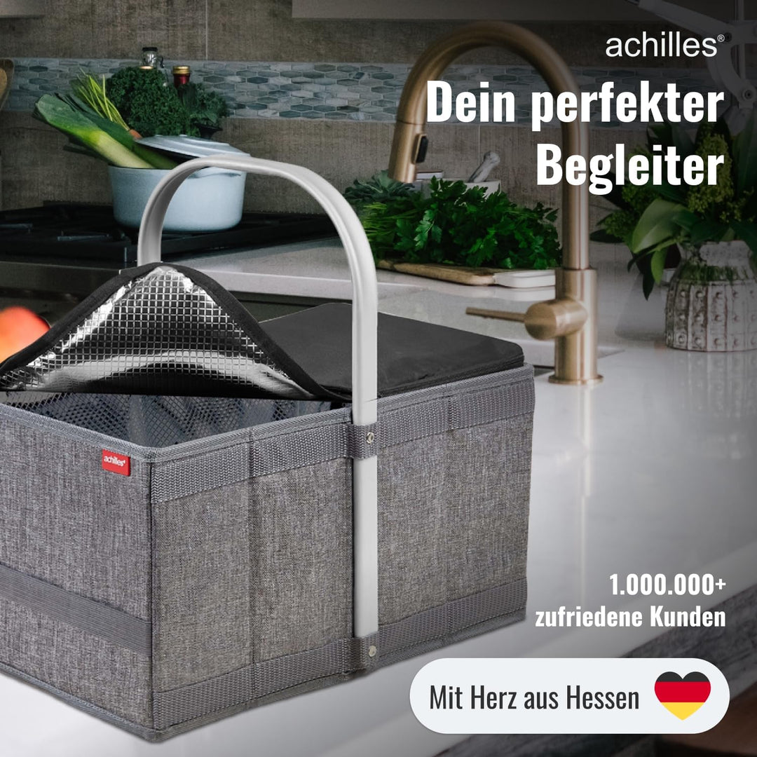 achilles Handle-Box cool, Einkaufskorb mit Kühleinsatz, Faltkorb mit Aluminium Griff, Kühlkorb, 40 c