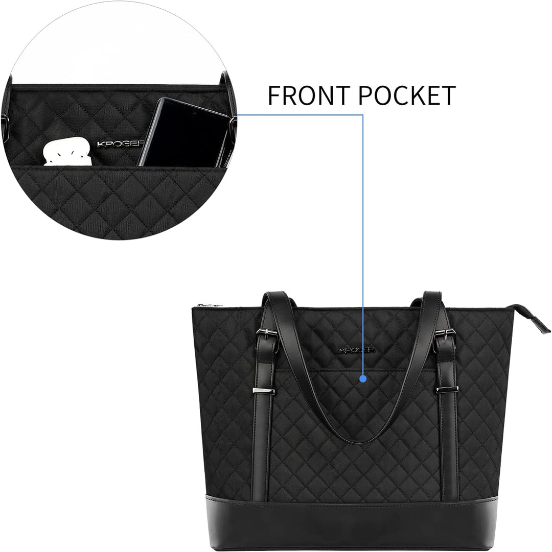 KROSER Laptop Damen Handtasche Schwarz Elegant Laptop Tasche 15,6 Zoll Grosse Leichte Tote Bag mit U