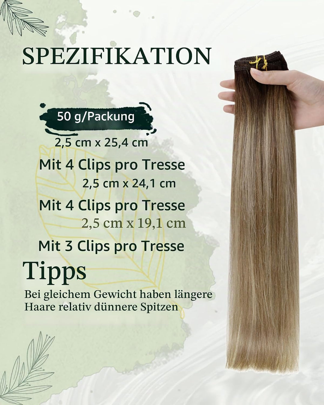 RUNATURE Clip in Extensions Echthaar Balayage Braun Blond 45cm Glatt Clip Extensions Echthaar Günsti