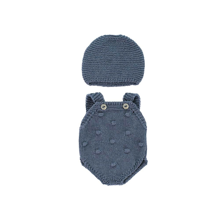 Miniland - 32 cm Miniland Dolls Recyceltes Strick-Set - Strampler und Mütze Blau, 31655