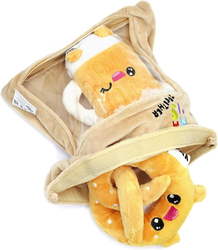 Joy Toy - Yummies Together Brezel und Bier - 2 Plüsch 15 cm in Take Away Plüsch Tasche 21x21 cm Brez