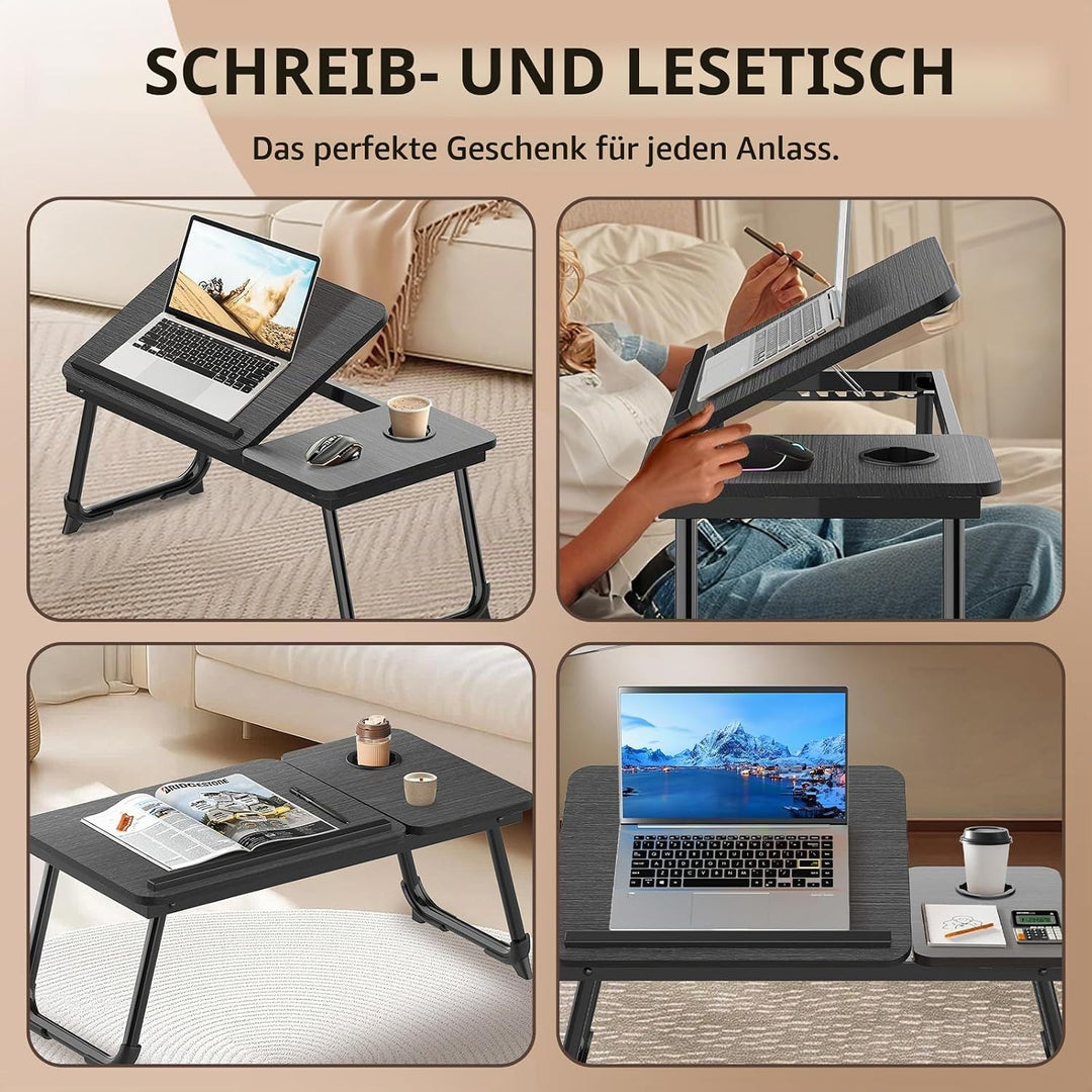 Betttisch Laptoptisch Höhenverstellbar 57 x 33 x 28 cm Betttablett mit Anti-Rutsch-Streifen und Cup