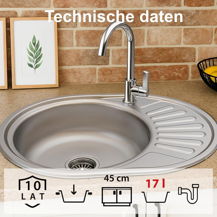 QUADRON Einbeckenspüle Waschbecken mit Abtropffläche | Grösse 45 cm Farbe: Satin | JIM Einzelbecken
