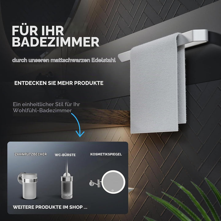 ovimar Handtuchhalter Stevns Silber aus gebürstetem Aluminium | zum Kleben | 40cm | modernes Schlich