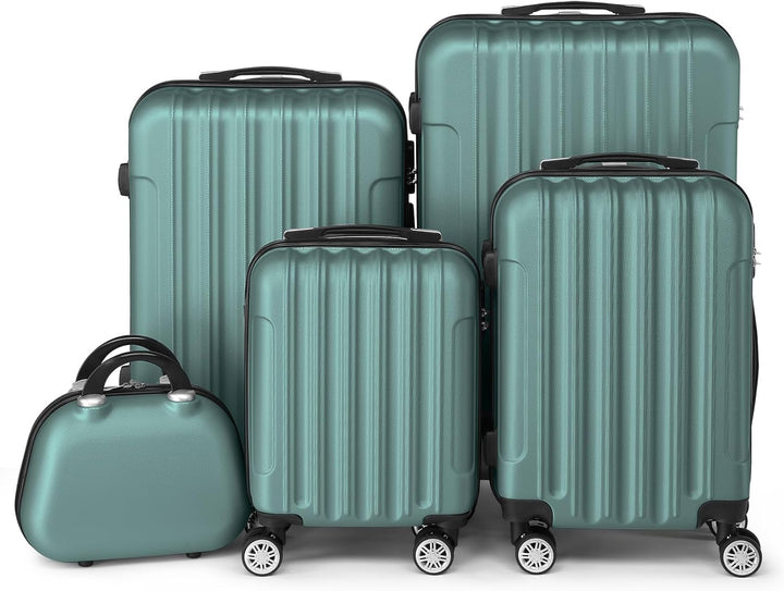 LEADZM Kofferset 5 teilig, Reisekoffer Set mit Kosmetikkoffer, Koffer Set Hartschalen-Trolley aus AB