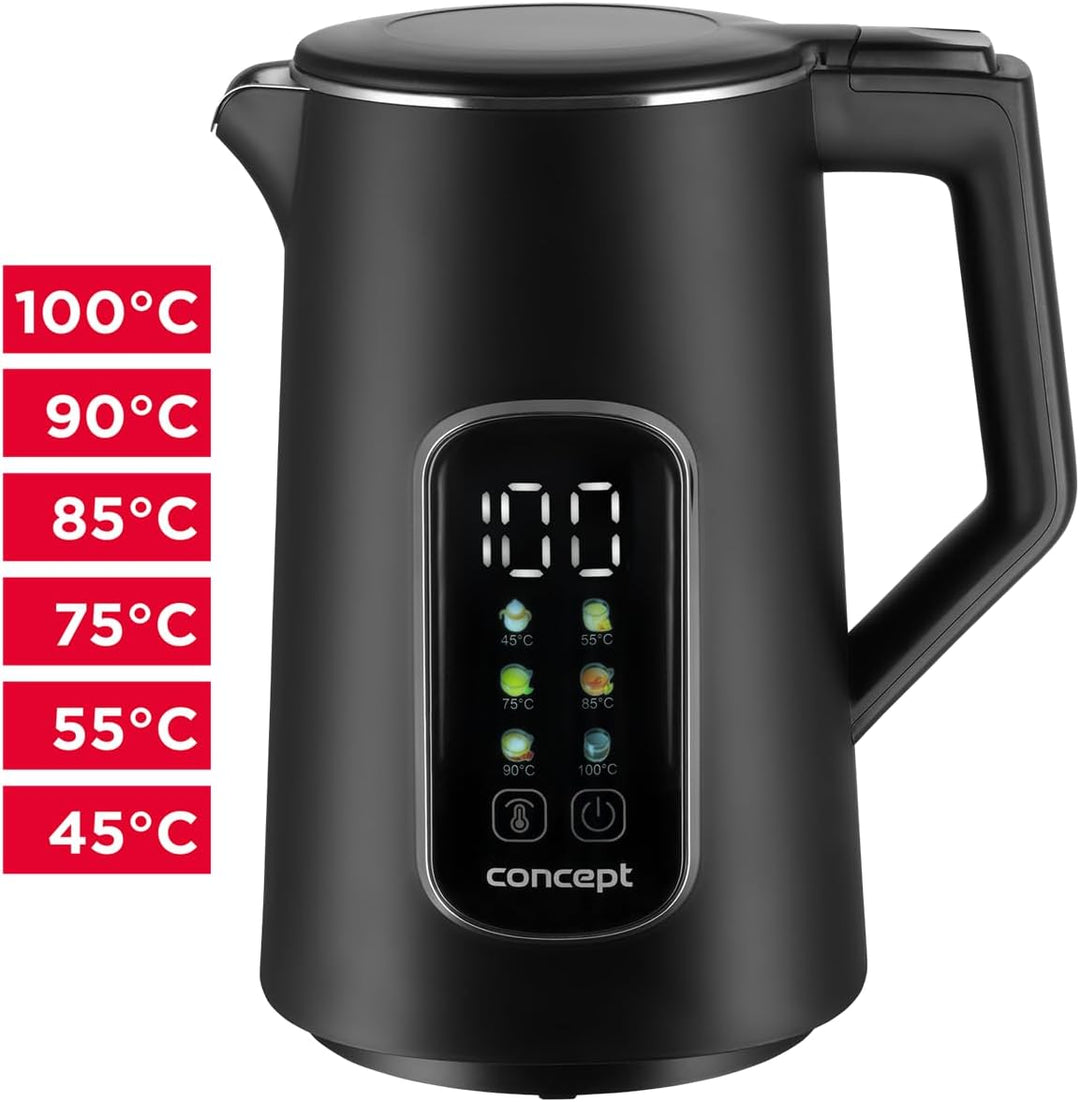 Concept RK3385 Edelstahl Wasserkocher doppelwandig 1,7 l, Schwarz