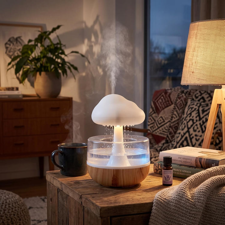 Regenwolken Luftbefeuchter, Rain Cloud Humidifier Diffuser Luftbefeuchter Pilz Wasser Lampe Raumbefe