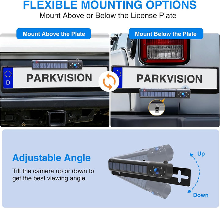 PARKVISION 5" Rückfahrkamera kabellos Solar, HD 1080P, 5000mAh Akku | IP68, einfache Installation, W