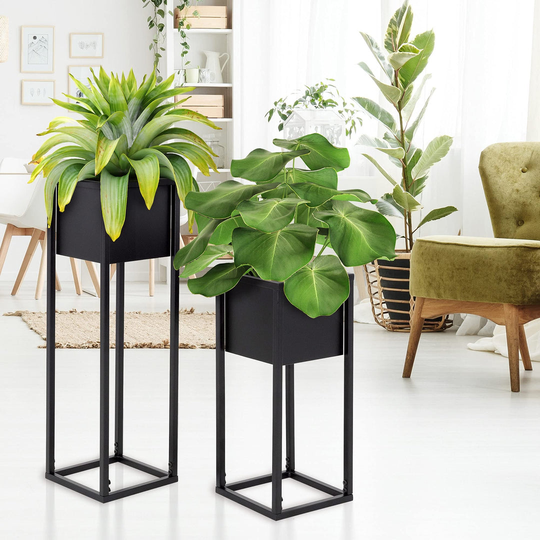 ML-Design Blumenständer im 2er Set, Schwarz, 21 x 50/70 x 21 cm, Moderne Blumentopfständer mit Übert