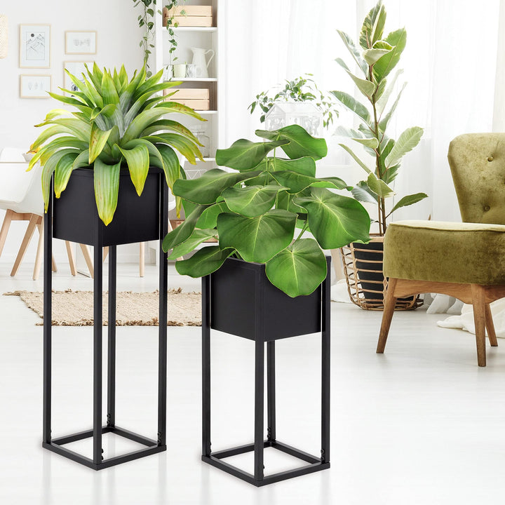 ML-Design Blumenständer im 2er Set, Schwarz, 21 x 50/70 x 21 cm, Moderne Blumentopfständer mit Übert