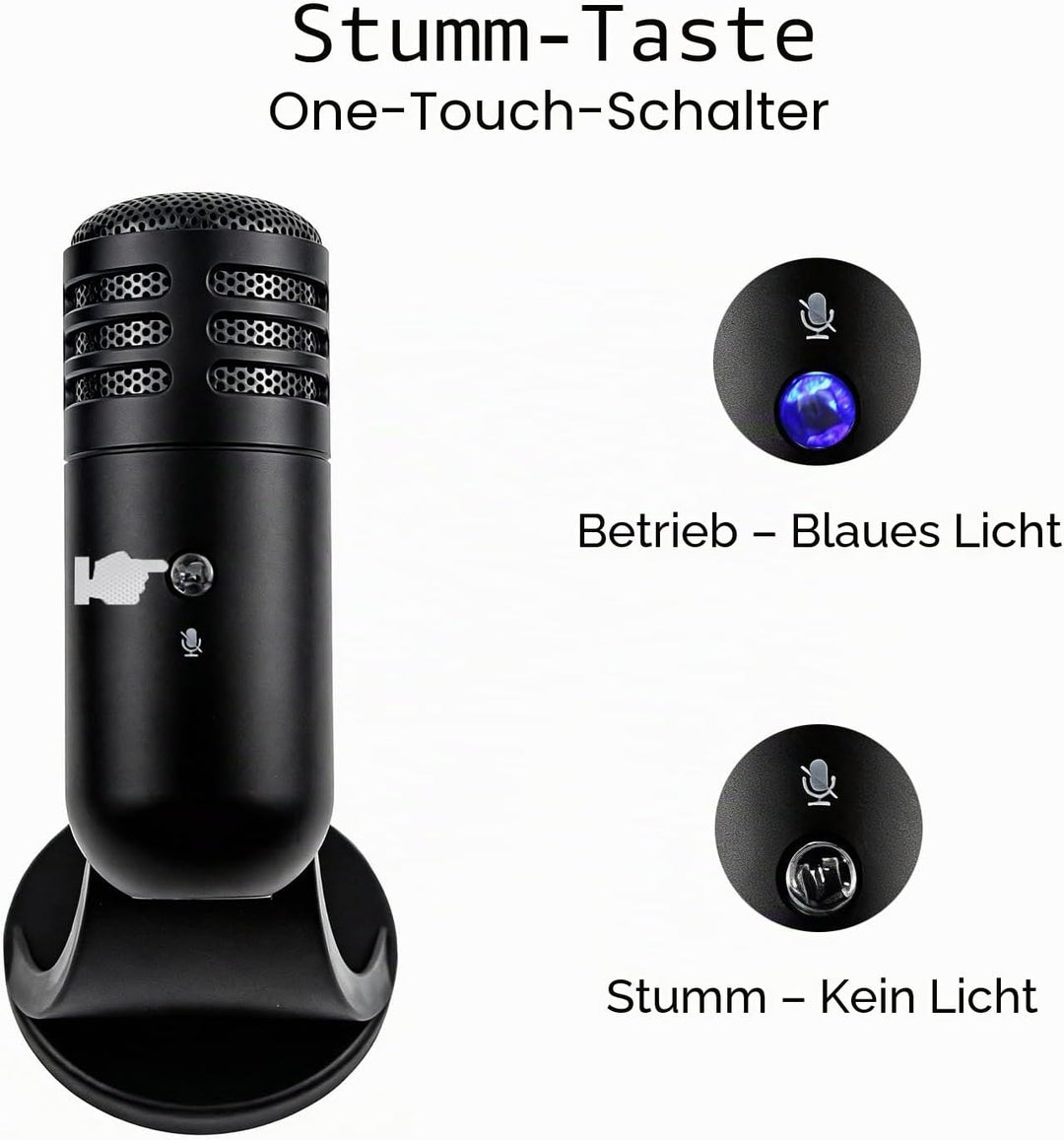 USB Mikrofon, USB-Kondensatormikrofon, PC-Computer-Gaming-Mikrofon mit Ständer, Stummschalttaste, Pl