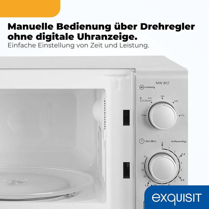 Exquisit Mikrowelle MW 802 si | 700 W Leistung | 20 L Garrraum | 5 Leistungsstufen | Timer | Drehtel