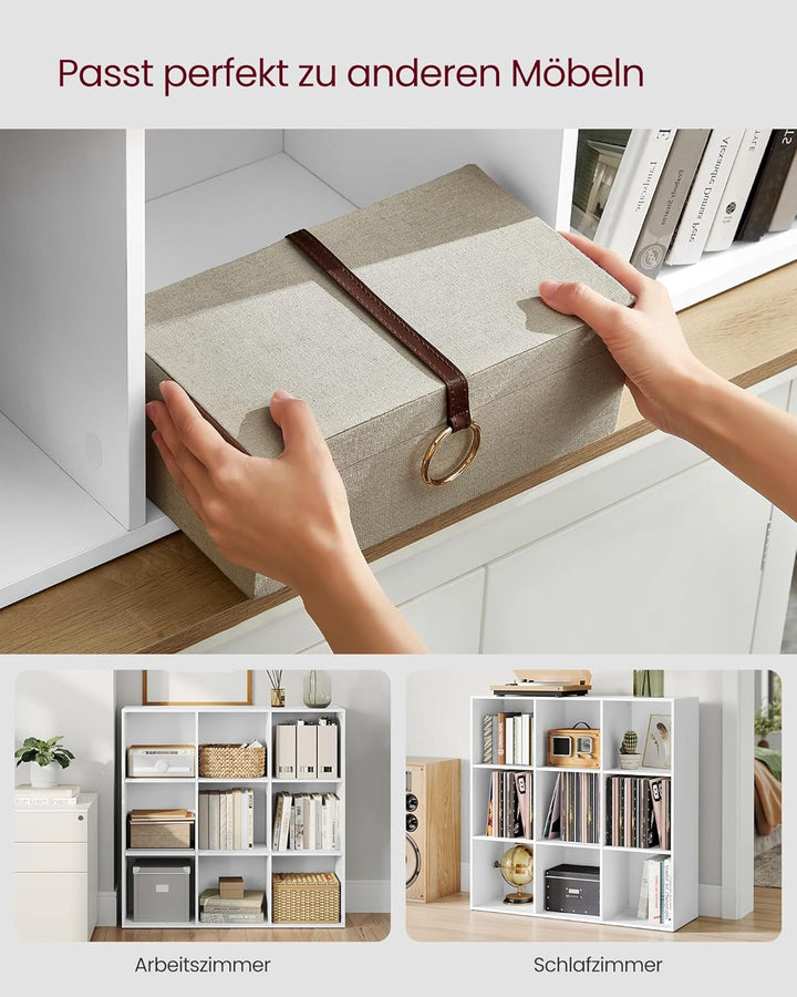 VASAGLE Bücherschrank, Bücherregal, mit 9 Fächern, Büroregal, Würfelregal, Standregal, für Wohnzimme