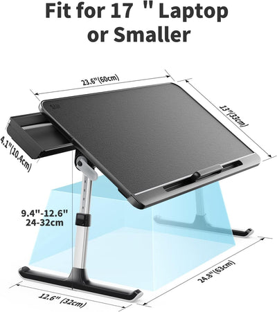 Laptoptisch Betttisch, SAIJI 100% E0 Eco Holzplatte Verstellbarer Betttisch, mit Schublade, klappbar
