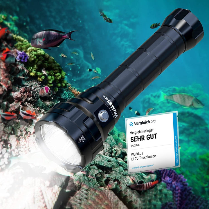 Wurkkos DL70 Tauchlampe, 13000 Lumen Tauchen Taschenlampe, 4*XHP50.2 (3V) LEDs Unterwasser Taschenla