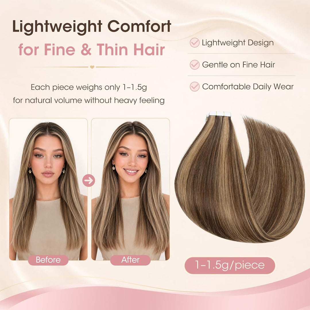 Silk-co Tape Extensions Echthaar 30g, leicht Version Tape in Extensions Echthaar 20pcs, Remy Invisib