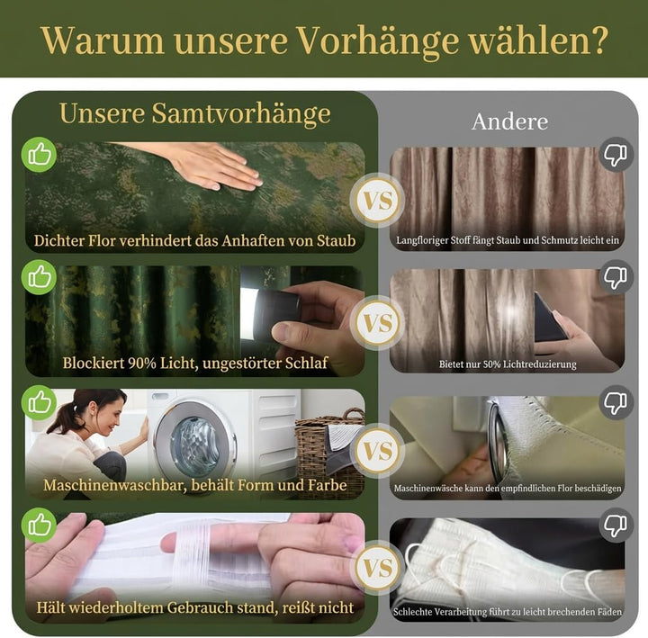 Rosnek Samtvorhang mit Kräuselband 2er Set, Golddruck, Wohnzimmer Schlafzimmer Verdunkelung Thermovo