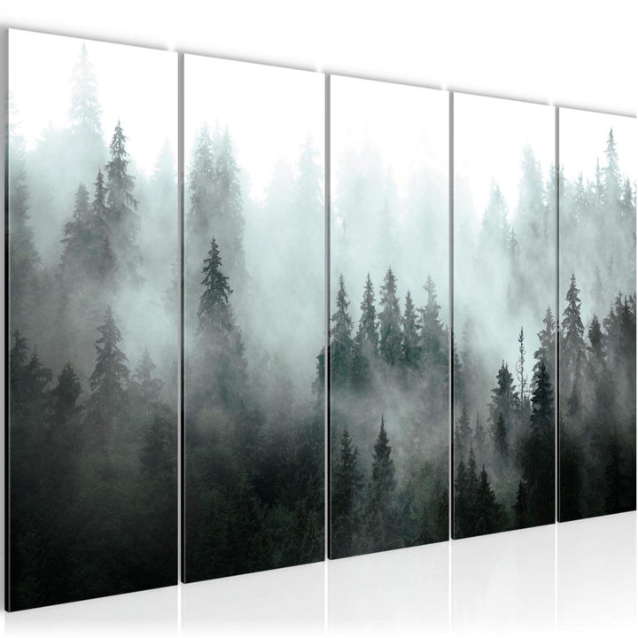 Runa Art Wandbild XXL Wald Natur Wohnzimmer Schlafzimmer 200 x 80 cm Türkis Grau 5 Teilig - Made in