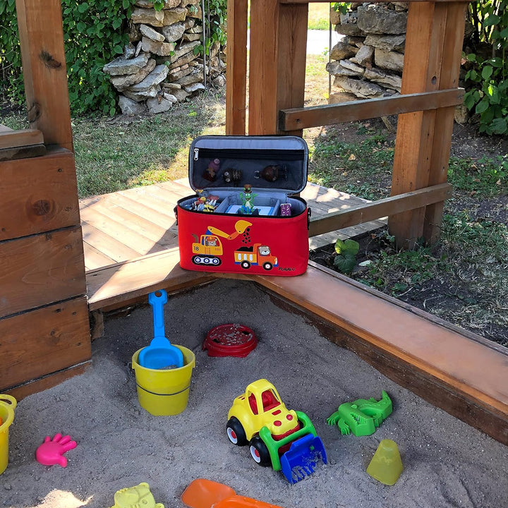 Punalu Tasche für Toniebox, Platz für 30 Tonies, Ladegerät und Kopfhörer Toniebox Tasche (Bagger rot