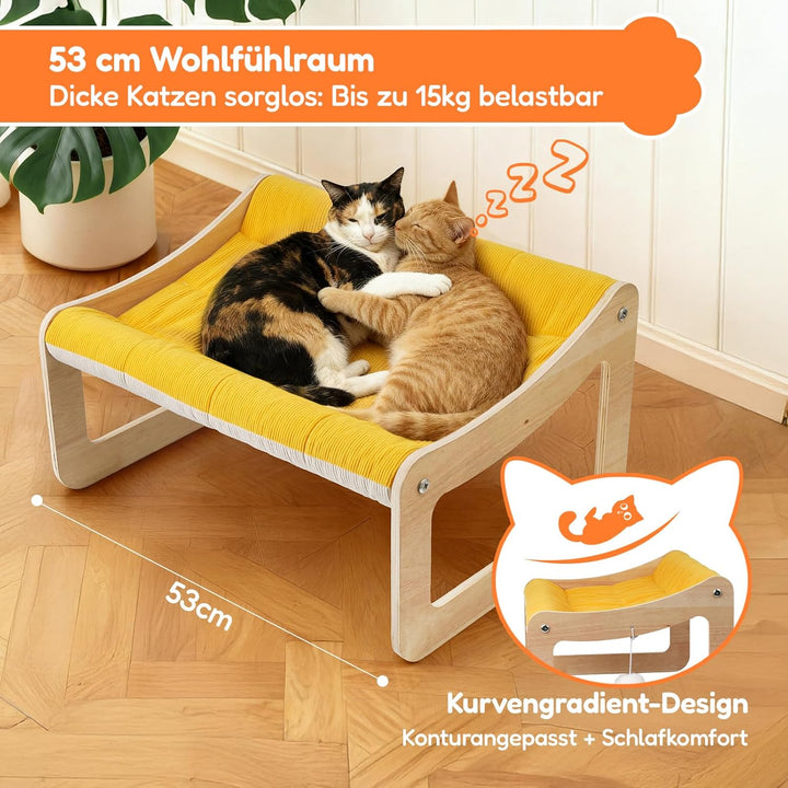 BSWAY Erhöhtes Katzenbett Sofa aus Holz - sonnengelbes Katzensofa 53x40 cm modischer Katzenstuhl mit