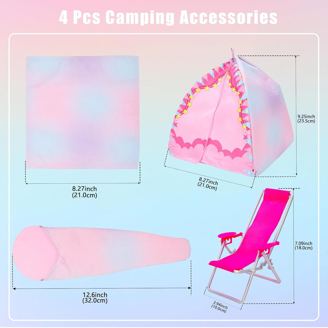 Miunana Camping Spielset mit Zelt Puppenkleidung Schlafsack Wanderrucksack Kleider Kleidung Zubehör
