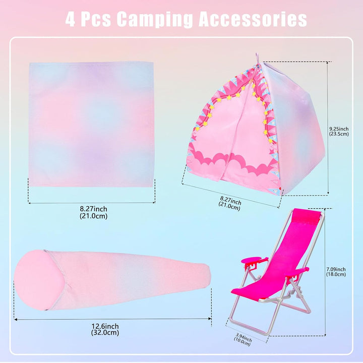 Miunana Camping Spielset mit Zelt Puppenkleidung Schlafsack Wanderrucksack Kleider Kleidung Zubehör