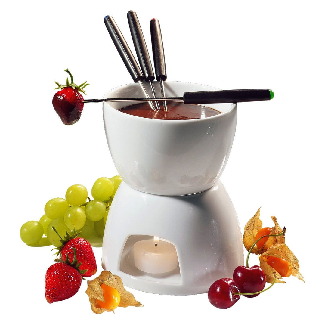 Cilio Schokolade -Fondue-Set 6-teilig, Ø 12 cm, Porzellan, Weiss Fondue-Set 6